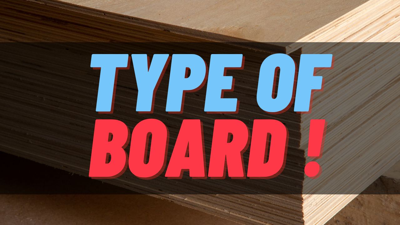 The "art of text" in this image refers to the visually striking and well-designed text overlay. The large, bold lettering, with "TYPE OF" in light blue and "BOARD!" in red, has been carefully placed over the image of plywood to grab attention and convey a message clearly. It reflects a simple yet effective example of graphic design, often used in marketing or educational visuals to make the content engaging and impactful.
