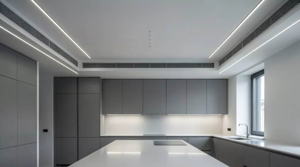 Layered Ceiling with Cove Lighting for a Modern Luxury Kitchen
